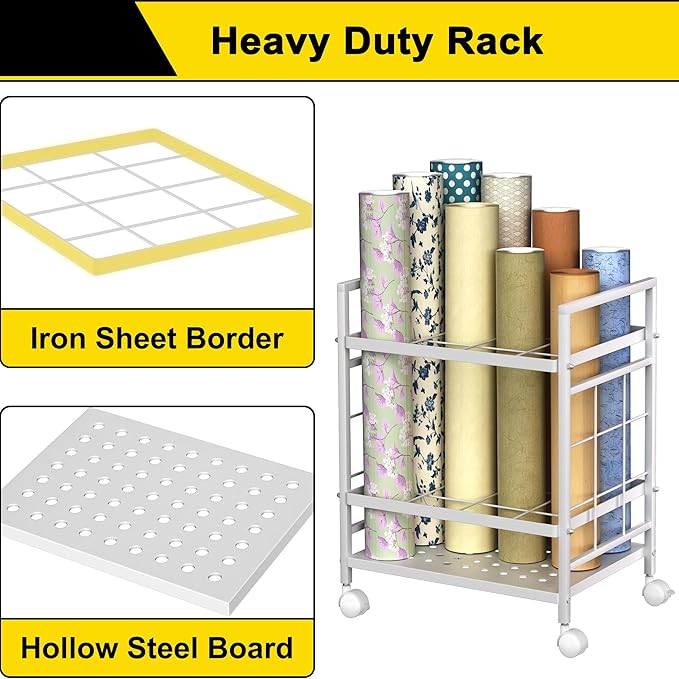 GIOTORENT Blueprint Storage Rack, Holder with Wheels, Map/Poster/Architectural Plan Storage, 12 Slots, 2 Brakes, Silent Wheels for Home, Office, School (White)-DeskLoop Office