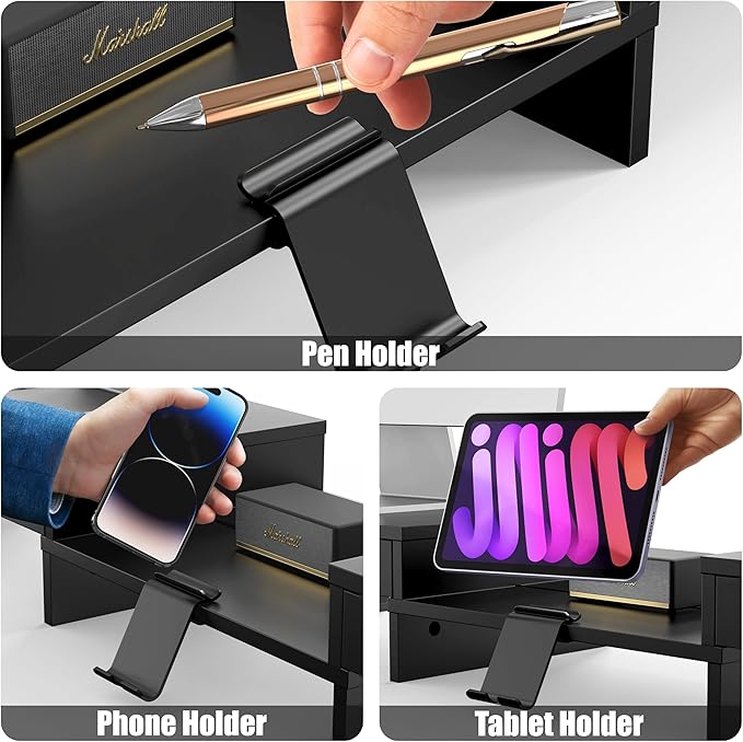 Simple Houseware Desk Dual Monitor Stand Riser with Pull-Out Drawers, Black-DeskLoop Office