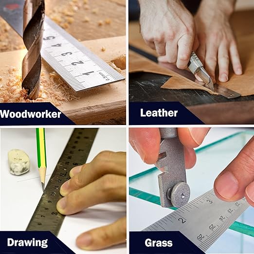 Metal Ruler with Cork Backing, 12 Inch & 18 Inch Stainless Steel Rulers, Non-Slip Straight Edge Measuring Tools with Inch and Centimeter Markings for School, Office, Woodworking-DeskLoop Office