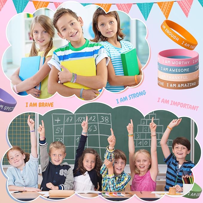 100 Pieces Students Inspirational Silicone Wristbands Motivational Quotes Rubber Bracelets for Kids Students Back to School Gifts (Bright Colors) Office Products