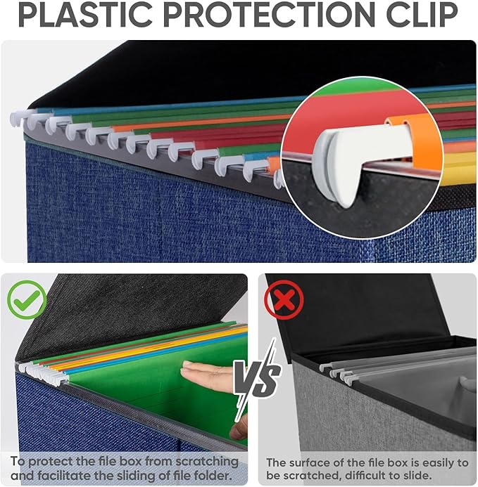 BALEINE File Organizer Box with Lid, Collapsible File Folder Organizer with Plastic Slide, Hanging File Folder Box for Office Document Storage (1 Pack, Blue)-DeskLoop Office