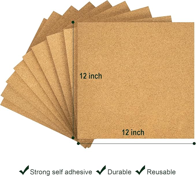 Cork Board Tiles 12"x12" - 1/2" Thick 10 Pack Cork Board Square Bulletin Boards Self Adhesive Corkboards for Walls Pin Boards Corkboards for Office Home School Decor-DeskLoop Office
