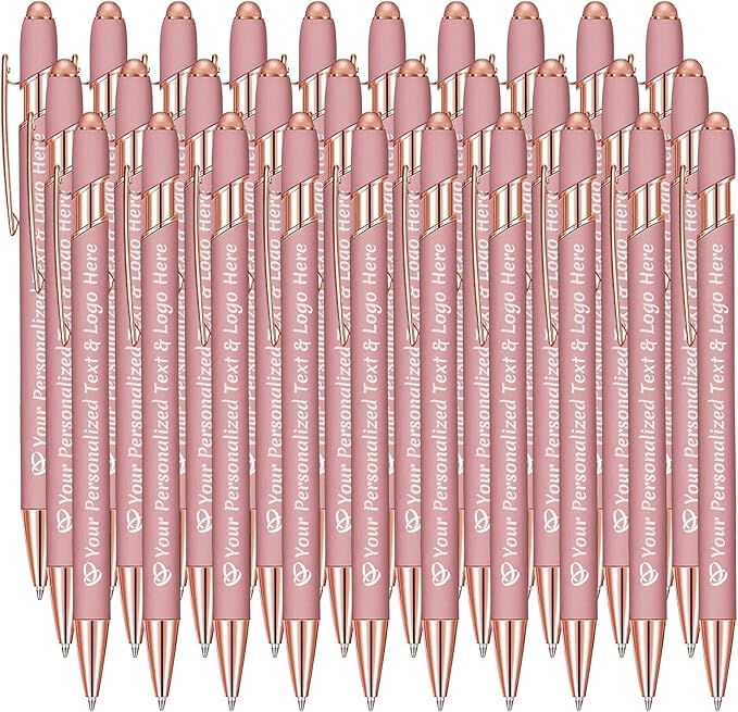 STREADVE Personalized Custom Pens 30 Engraved Writing Pen with Name Logo, Customized Promotional Items Stylus Pen Gifts for Women Realtor Nurse Wedding Business, Rose Gold-DeskLoop Office