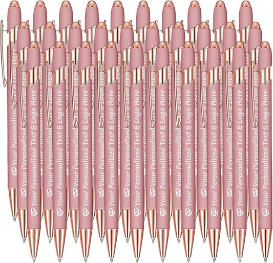 STREADVE Personalized Custom Pens 30 Engraved Writing Pen with Name Logo, Customized Promotional Items Stylus Pen Gifts for Women Realtor Nurse Wedding Business, Rose Gold-DeskLoop Office