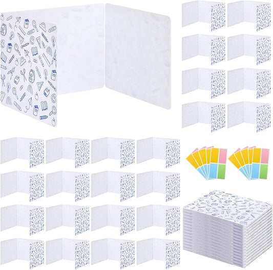 24 Pack Printing Privacy Floders for Student Desks - Durable Plastic Erasable - Testing Dividers for Classroom - Easy Clean Privacy Shields for Student - Includes Extra Labels White-DeskLoop Office
