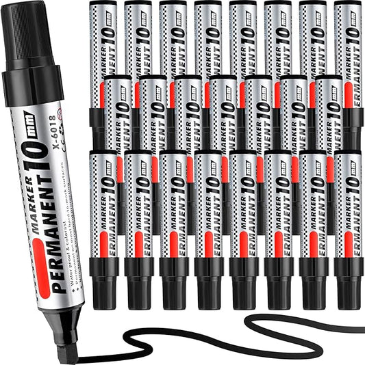 Thenshop 24 Pack Jumbo Size Permanent Markers Bulk Permanent Marker Set Chisel Tip Pens Waterproof for Industrial Use Work on Wood Metal Plastic Stone Glass(Black)-DeskLoop Office