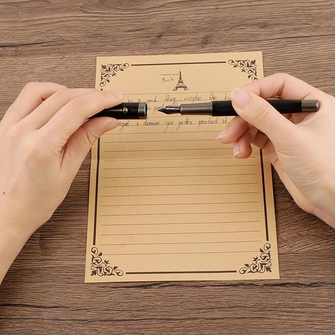 Fancy Fountain Pen Set – Fine & Medium Nibs, Includes 18 Ink Cartridges, Ink Converter, Syringe Filler, Luxury Gift for Writing, Journaling & Calligraphy,Black-DeskLoop Office