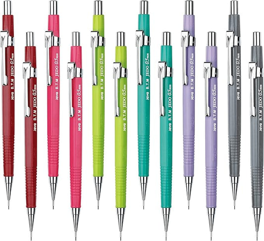 JVPEN 0.5mm Opaque Mechanical Drafting Pencil – Matte Anti‑Roll Barrel, Built-in Eraser, Precision Lead for Drawing, Writing & Office Use – 12‑Pack (Made in Korea)-DeskLoop Office