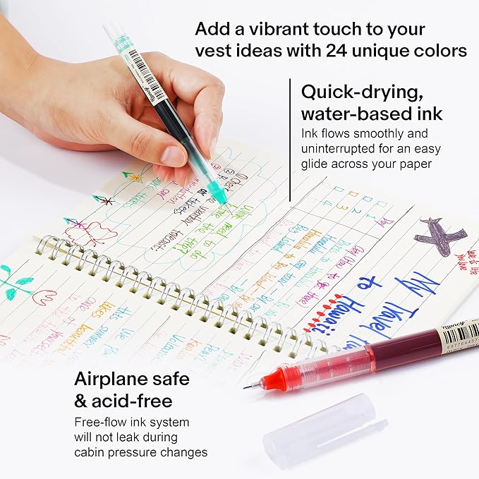 RIANCY Liquid Ink Rollerball Gel Pens, 0.5mm Extra Fine Point Tip, 24ct Assorted Colors, Smooth Writing No Smear No Bleed, Vibrant for Journaling, Drawing, Sketching, School Notes & Art Supplies-DeskLoop Office