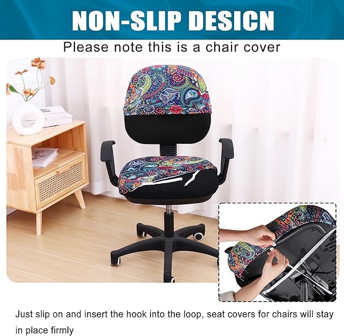 Smiry Stretch Printed Office Computer Chair Covers, Universal Washable Removable Desk Rotating Chair Slipcovers Protector, Seat + Backrest Cover - Blue Green-DeskLoop Office