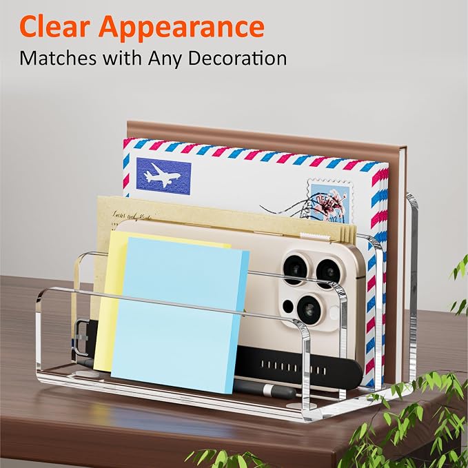FUCDTEFC Mail Organizer Countertop, 3 Section Clear Acrylic Small File Holders - Image 7