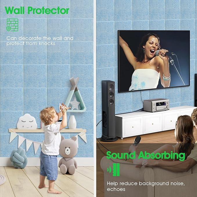 Large Cork Board for Office Wall Decor,48"x36"-12 Pack Felt Wall Tiles with 35 Push Pins, Thicker 0.47in, Felt Bulletin Board Pin Board Cork Boards for Walls - Light Blue-DeskLoop Office