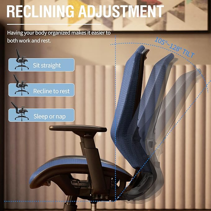 ELABEST Mesh Office Chair,Ergonomic Computer Desk Chair,Sturdy Task Chair- Adjustable Lumbar Support & Armrests,Tilt Function,Comfort Wide Seat,Swivel Home Office Chair (Blue)-DeskLoop Office