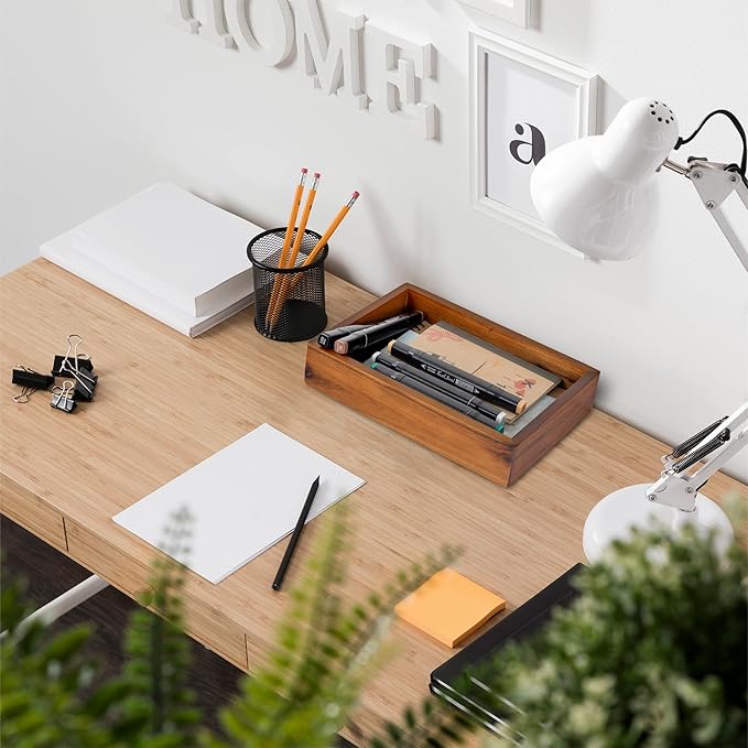Demigo Acacia Wood Desk Organizer Tray - 9.5x6.7x2 Inch Letter & Stationery Holder for Office, Entryway, Desktop - Natural Wood Catchall for Pens, Mail, Keys-DeskLoop Office