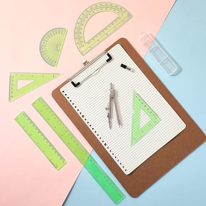 Zonon 1 Set Plastic Geometry Math Set Includes Drawing Compass, 6 Inch 4 Inch Protractor, 45/60 Degree Triangle Rulers 12 Inch 6 Inch Math Ruler Transparent for Office Supplies(Green)-DeskLoop Office