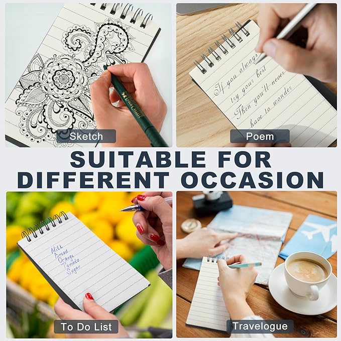 Tenceur 2 Pcs Pocket Notebook Bulk Small 3x5 Inch Spiral Notepads Mini Top Bound Notebook with Lined 120 Pages Ruled Memo Pads for Office College Nurse Essentials Back to School Gift (Black)-DeskLoop Office