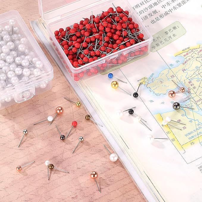 uxcell 800 Pcs Push Pins, Map Thumb Tacks 4mm Round Head Decorative Push Pins for Bulletin Board Home Office Travel Wall DIY Crafts Map Photo, Gold-DeskLoop Office