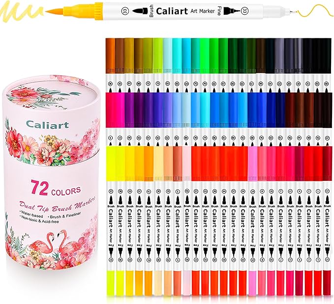 Caliart 72 Colors Dual Tip Fine & Brush Pens Art Markers, Aesthetic Cute Preppy Stuff School Supplies, Coloring Markers for Kids Artist Adult Book Cards Drawing Craft Kit Mothers Day Gift for Mom-DeskLoop Office