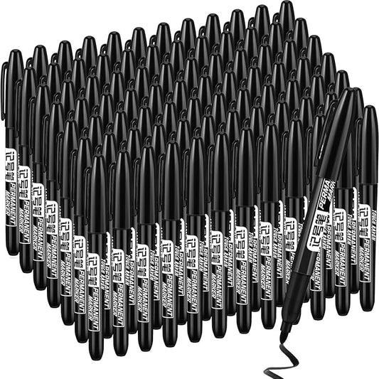 Thenshop 200 Pack Permanent Markers Bulk Black Permanent Marker Set Fine Point Marker Pens Waterproof Markers Works on Plastic, Wood, Stone, Metal and Glass-DeskLoop Office