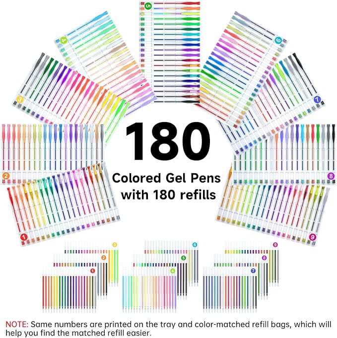Shuttle Art 360 Pack Gel Pens Set, 180 Colors Gel Pen Set Plus 180 Color Refills Perfect for Adult Coloring Books Doodling Drawing Art Markers-DeskLoop Office