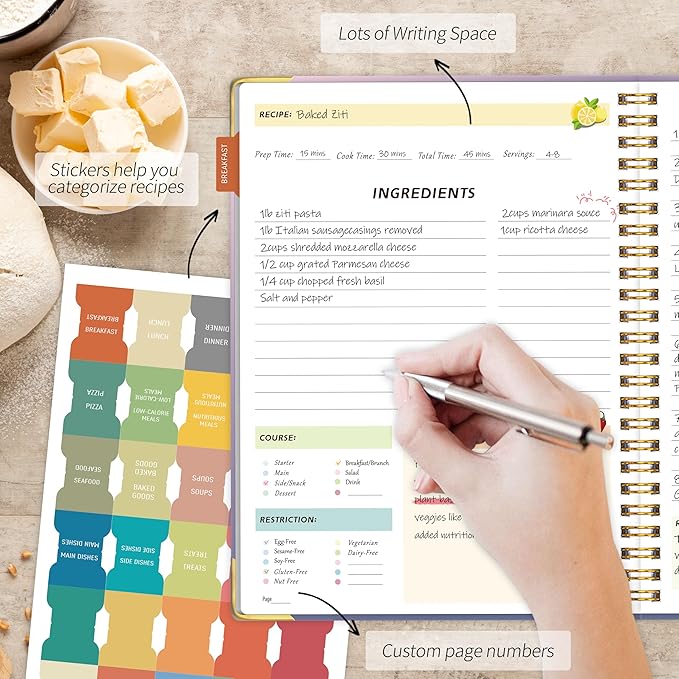 Blank Recipe Book to Write in Your Own Recipes, Blank Cookbook with 175 Pages for Family Cooking Lover, Recipe Notebook with Tab Sticker Sheets, Recipe Journal, Hardcover, 7.5" x 9.5"-DeskLoop Office