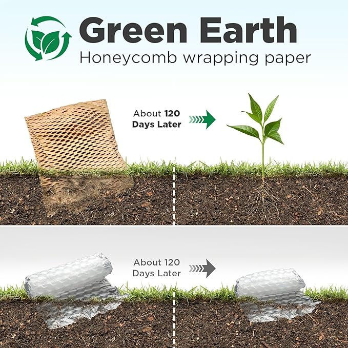 Honeycomb Packing Paper, 12"x300' White | Perforated Honeycomb Packing Paper Recyclable Moving Supplies for Shipping & Moving | Plastic-Free Alternative to Bubble Cushion Wrap with 36 Fragile Stickers-DeskLoop Office
