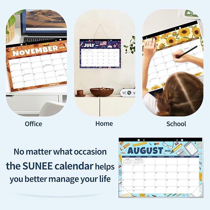 SUNEE Desk Calendar 2025-2026 17x12, 18 Months, JUL. 2025 - DEC. 2026, Academic Desktop Calendar 2025-2026, School Year Large Calendar for Teacher, Seasons Color-DeskLoop Office