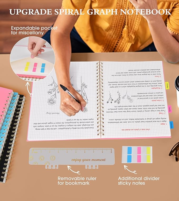 Graph Paper Notebook, Spiral Notebook Journal 8.5” x 11”, A4 Large Grid Notebooks for Women Men, 100 GSM Graph Paper, Plastic Hardcover Spiral Graphing Journals for Work School Engineering, Pink-DeskLoop Office