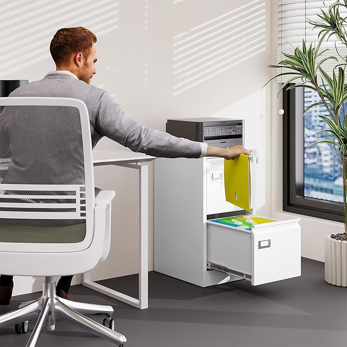 2 Drawer File Cabinet with Lock Metal Vertical Filing Storage Cabinet Office Home Steel Vertical File Cabinets for A4 Legal/Letter Size Narrow File Cabinet Locked,Assembly Required-DeskLoop Office