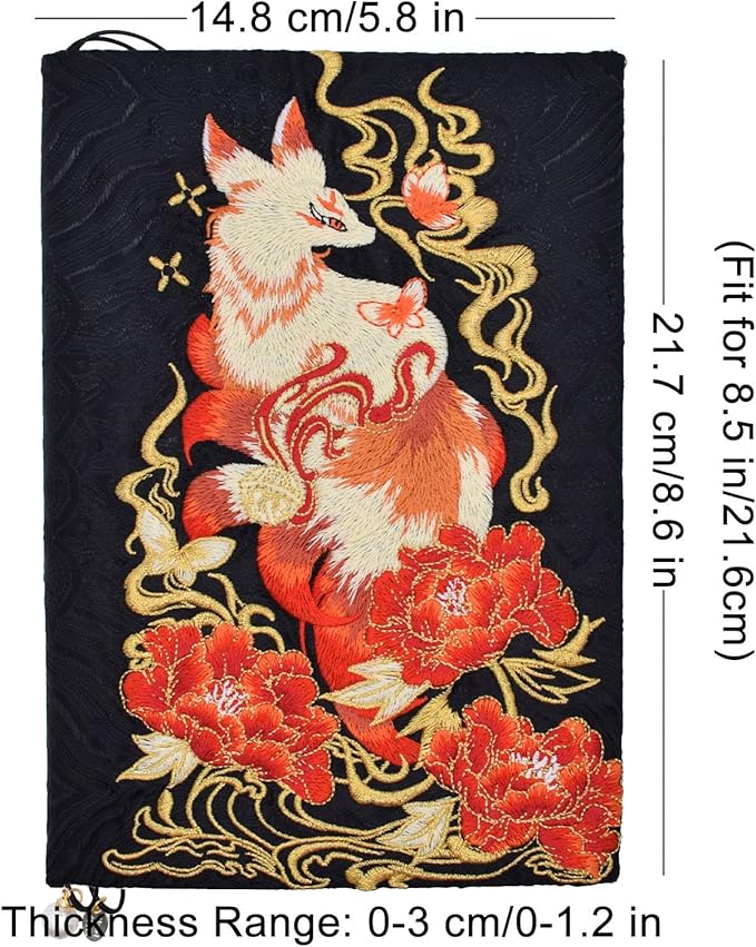 BLBMH Bookmark Book Covers for Paperbacks 5.5x8.5 Book Cover for Privacy Hardcover Adjustable Book Jacket for Soft Cover Books Fabric Softcover Protector for Women Book Lovers Gifts - Kitsune B 8.5in-DeskLoop Office