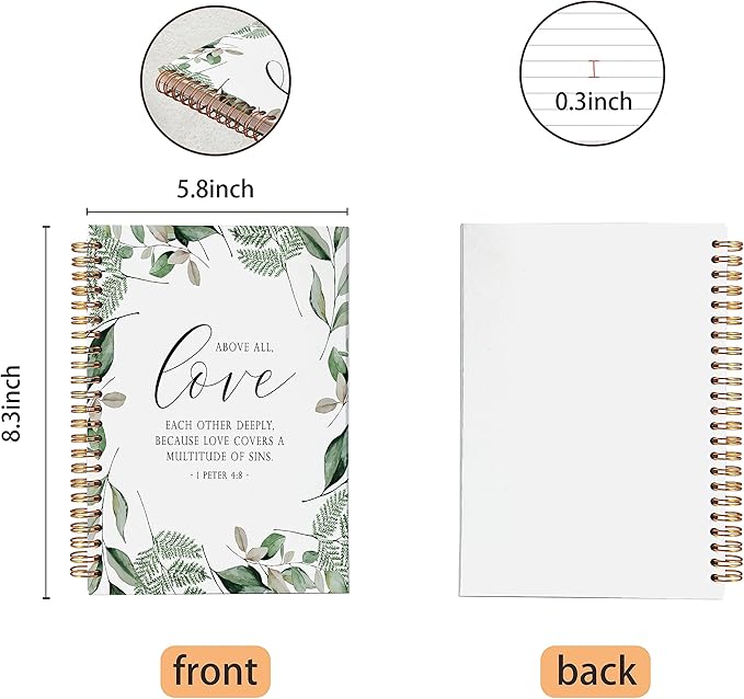 VNWEK Bible Scripture 1 Peter 4:8 Above All Love Each Other Deeply Greenery Spiral Notebook Journal 5.5 x 8.3 inches,Christian Lined Hardcover Spiral Notebook,Christian Gifts for Women Men Faith Teens-DeskLoop Office