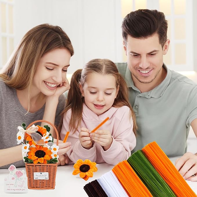 400 Pieces Craft Pipe Cleaners Bulk,Floral Stems for Pipe Cleaner Flowers with Floral Wires, Gardening Tape,Hot Glue Stick,Greeting Card,Bouquet Paper, Stamen & Ribbon,Festival Gifts for Kid,Adult-DeskLoop Office