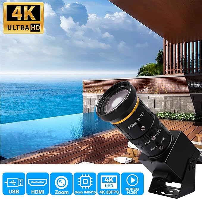 SVPRO HDMI Camera 4K USB Camera HD Streaming Webcam with 5-50mm Telephoto Zoom Manual Lens Industrial Camera CS Mount 10X Optical Zoom Camera for PC Computer,Laptop,Monitor,TV-DeskLoop Office