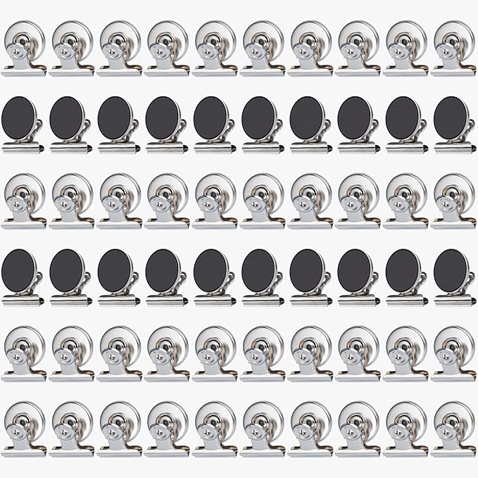 Grtard 60pack Magnetic Clips Heavy Duty, Silver Magnet Clips for Fridge, Refrigerator Magnets, Strong Magnetic Clip,Scratch Free Magnets with Clip for Refrigerator, Whiteboard, Classroom, Locker-DeskLoop Office