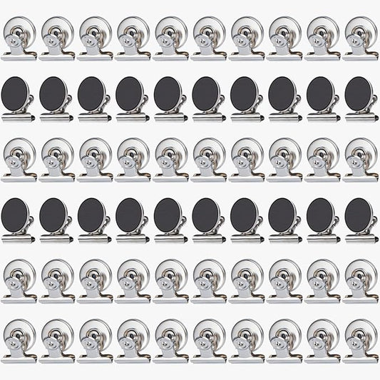 Grtard 60pack Magnetic Clips Heavy Duty, Silver Magnet Clips for Fridge, Refrigerator Magnets, Strong Magnetic Clip,Scratch Free Magnets with Clip for Refrigerator, Whiteboard, Classroom, Locker-DeskLoop Office