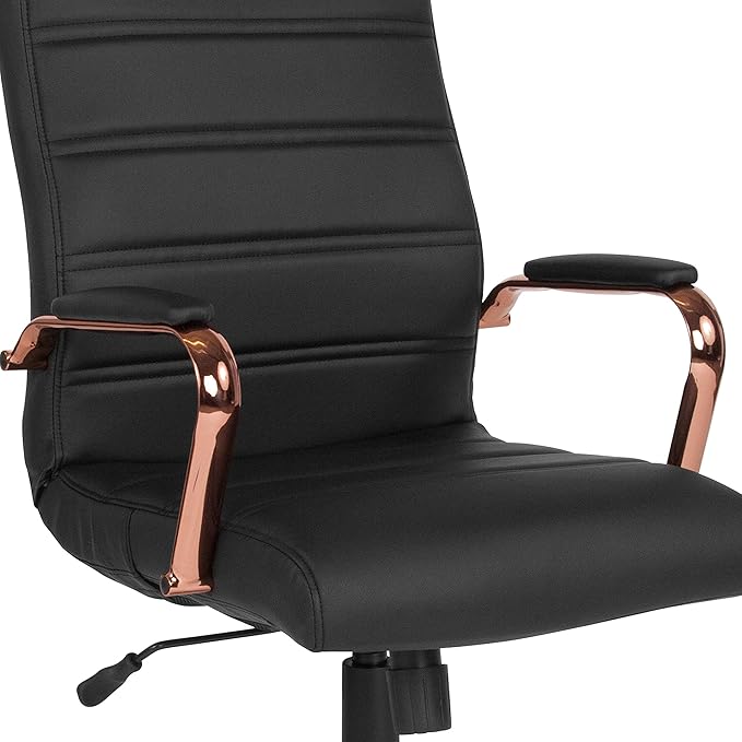 Flash Furniture Whitney High-Back Swivel LeatherSoft Desk Chair with Padded Seat and Armrests, Adjustable Height Padded Office Chair, Black/Rose Gold-DeskLoop Office