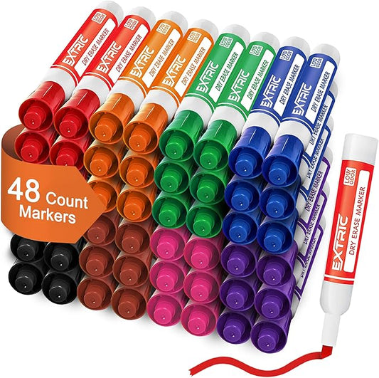 EXTRIC Dry Erase Markers Bulk 48 Pack, Whiteboard Markers Bulk 8 Colors Chisel Tip White Board Marker, Thick Dry Erase Marker for Teachers and Students-DeskLoop Office