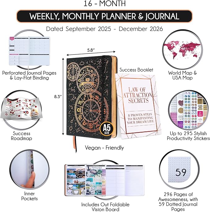 2025-2026 Planner Weekly and Monthly | 16-Month Life Planner to Increase Focus & Productivity | Reduce Overwhelm & Achieve Your Biggest Goals | Include Gift Box & Stickers | Sep 2025-Dec 2026-DeskLoop Office