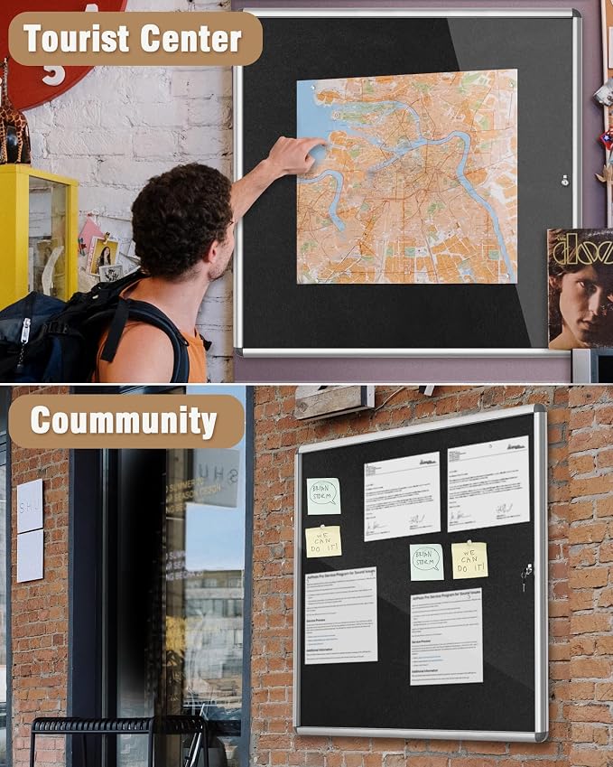 Mifuro 38"x38" Enclosed Bulletin Board, Lockable Weather-Resistant Aluminum - Image 8
