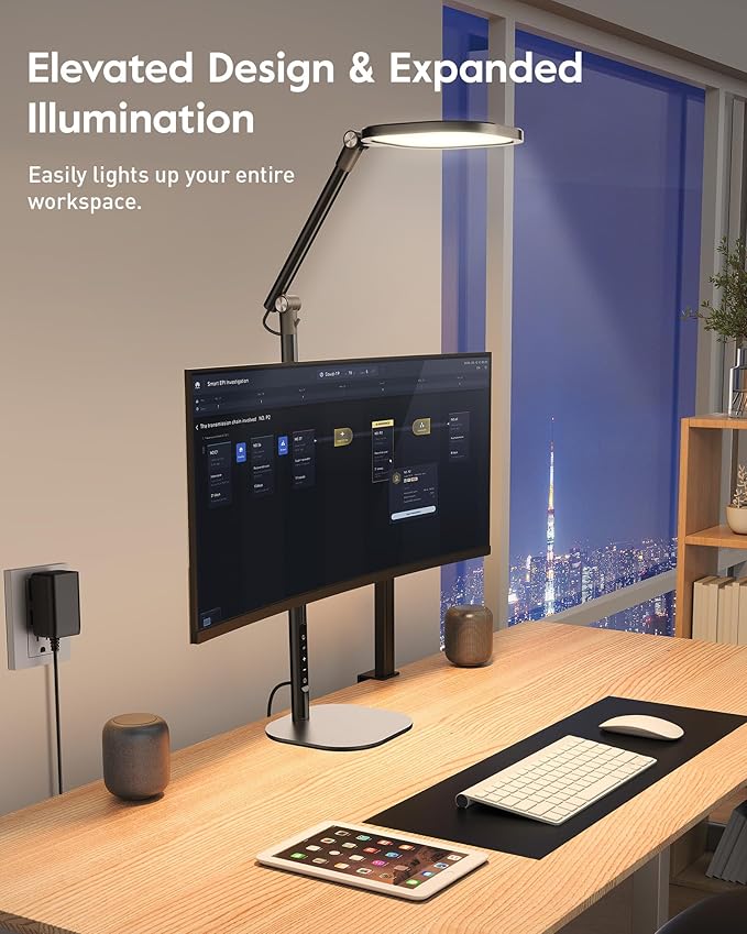 Led Desk Lamps for Home Office with Base, Tall Desk Lamp with 50 Light Modes & Memory and Timer Func Computer Light, Flexible Adjustable Table Lamps for Video Conference, Architect or Study(Black)-DeskLoop Office