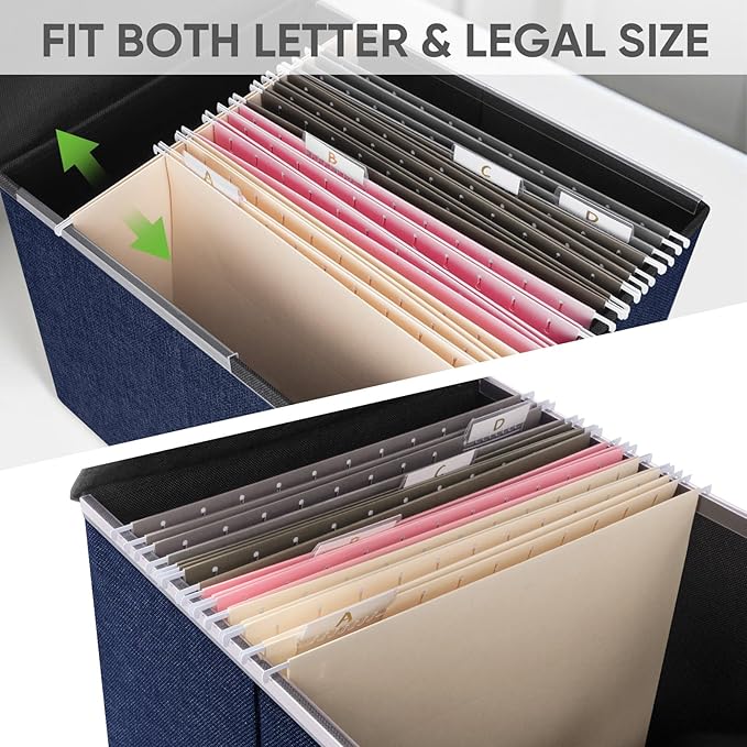 BALEINE File Organizer Box with Lid, Collapsible File Folder Organizer with Plastic Slide, Hanging File Folder Box for Office Document Storage (2 Pack, Blue)-DeskLoop Office