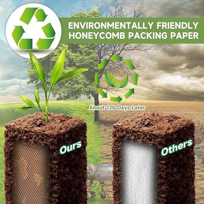 Honeycomb Packing Paper Wrap 15''x12000" (1000 ft), Substitute Alternative for Bubble Cushioning Wrap for Moving Shipping Packaging, Recyclable Moving Supplies with 48 Fragile Sticker Labels-DeskLoop Office