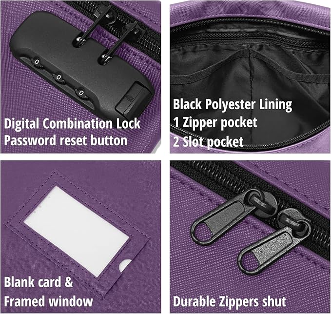 Notary Bag with Lock | 14x11 inch | Purple | Zipper Notary Supplies Bag | Locking Notary Bag for Notary Kit, Stamp, Embosser, Ink Pad, and Valuables | Locking Document Bag | Journal Carrying Case-DeskLoop Office