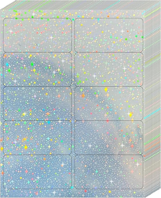 STARLIBOO Shipping Labels Stickers, 2"×4" Printable Holographic Mailing Labels for Laser/Inkjet Printing- Matte, Permanent Adhesive Sticker (Holographic Star)-DeskLoop Office