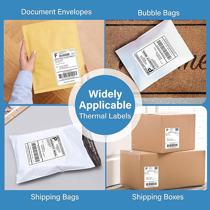 LotFancy 4x6 Thermal Labels, 500 Shipping Labels with Perforation, Permanent Adhesive, White Mailing Label Stickers, Compatible with Rollo, Zebra Thermal Printers-DeskLoop Office