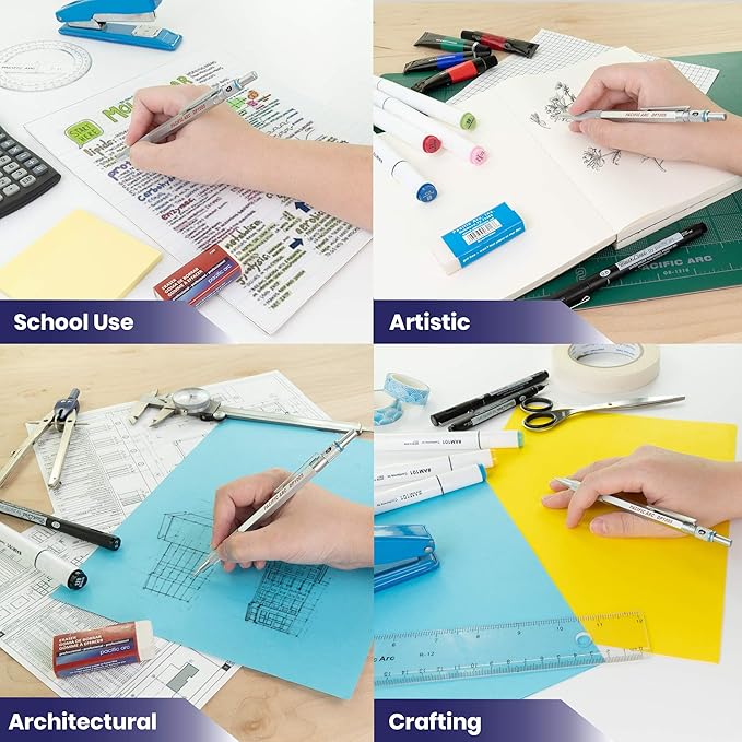 Pacific Arc Chromagraph Metal Mechanical Pencil .5 mm Silver Barrel Mechanical Pencil with Built In Lead Pencil Grade Indicator, Lead Pencil Holder for Drafting, Sketching, and Drawing-DeskLoop Office