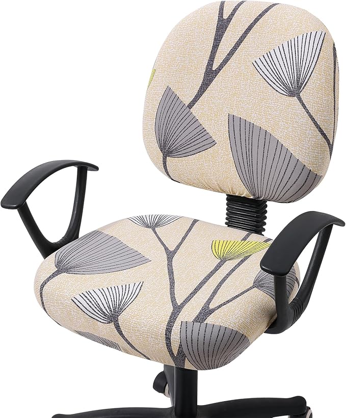 Smiry Stretch Printed Office Computer Chair Covers, Universal Washable Removable Desk Rotating Chair Slipcovers Protector, Seat + Backrest Cover - Yellow and Grey-DeskLoop Office