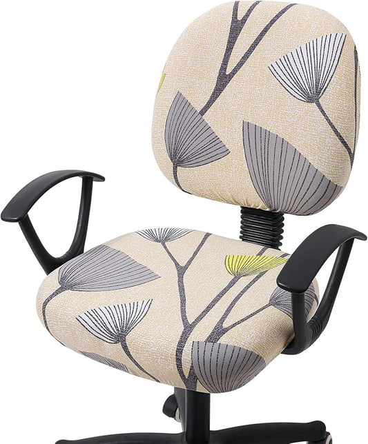 Smiry Stretch Printed Office Computer Chair Covers, Universal Washable Removable Desk Rotating Chair Slipcovers Protector, Seat + Backrest Cover - Yellow and Grey-DeskLoop Office