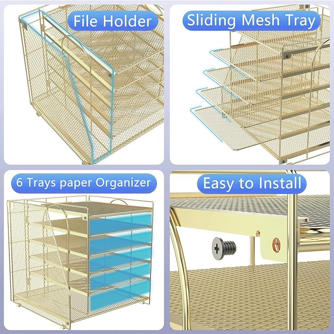 gianotter Desk Organizers and Accessories, 6-Tier Paper Organizer with Magazine rack, File Organizer for Desk, Office Accessories & Workspace (Gold)-DeskLoop Office