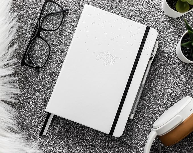 Black Paper Bullet Dotted Journal Notebook | A5 Starry Night by Scribbles That Matter | Free white gel pen | 160gsm Blackout no-bleed dot grid paper | For Men and Women | 5.75 x 8.5 in | White-DeskLoop Office